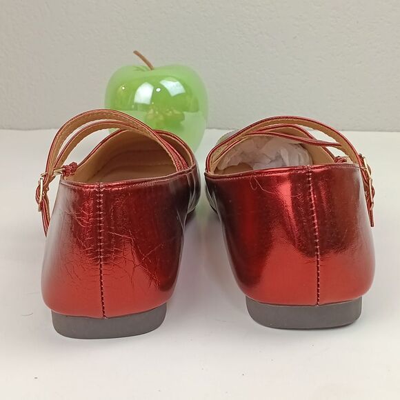 Womens Cherry Red Metallic Square Toe Double Strap Mary Jane Shoes/flats sz 11.5 - Picture 4 of 11